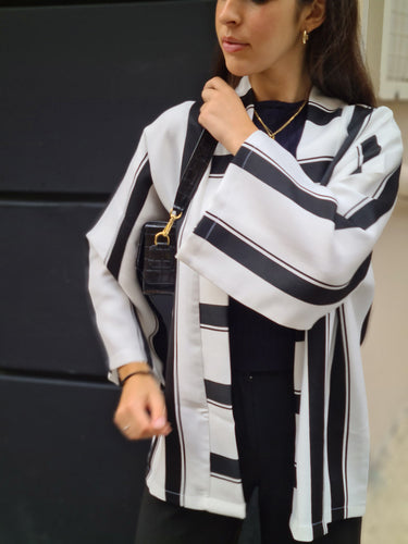 Kimono chic noir et blanc lin et coton 