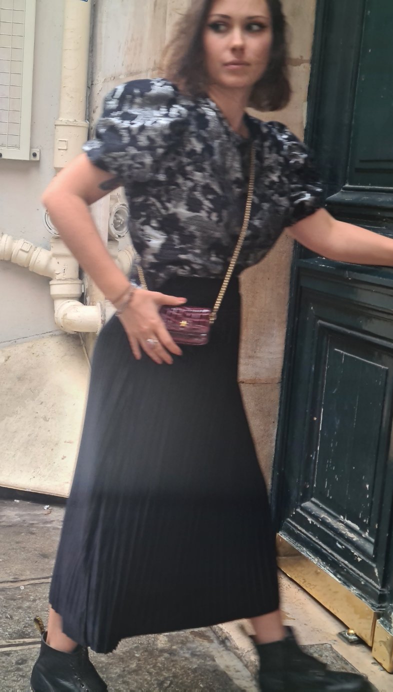 Jupe Armelle velours plissé noir